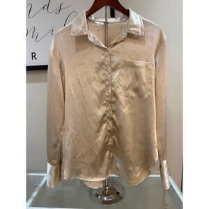 Free People Lustrous Champagne Button-Down Blouse - Size Small